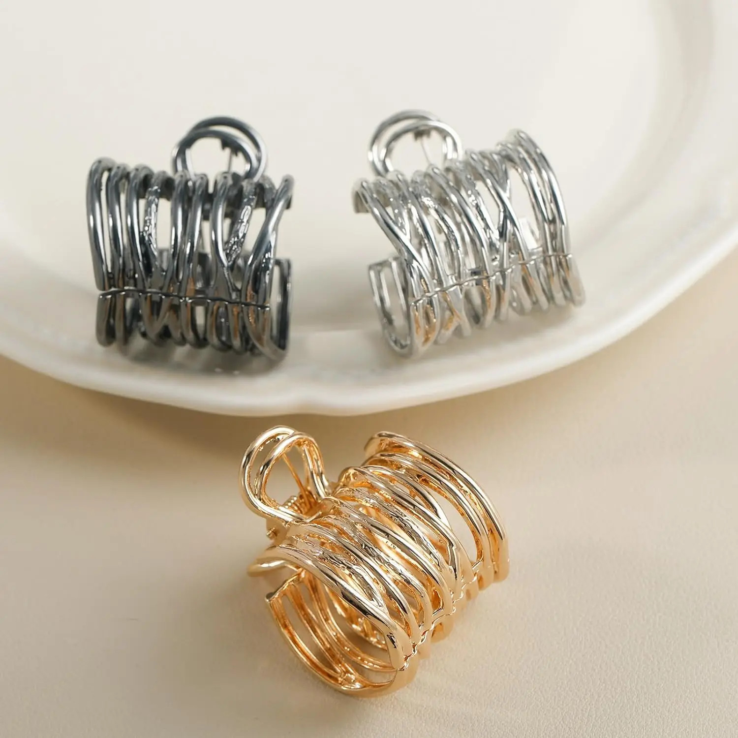 Fashion Gold Color Hollow Geometric Hair Clips Metal Hair Claw Cross Hairclip