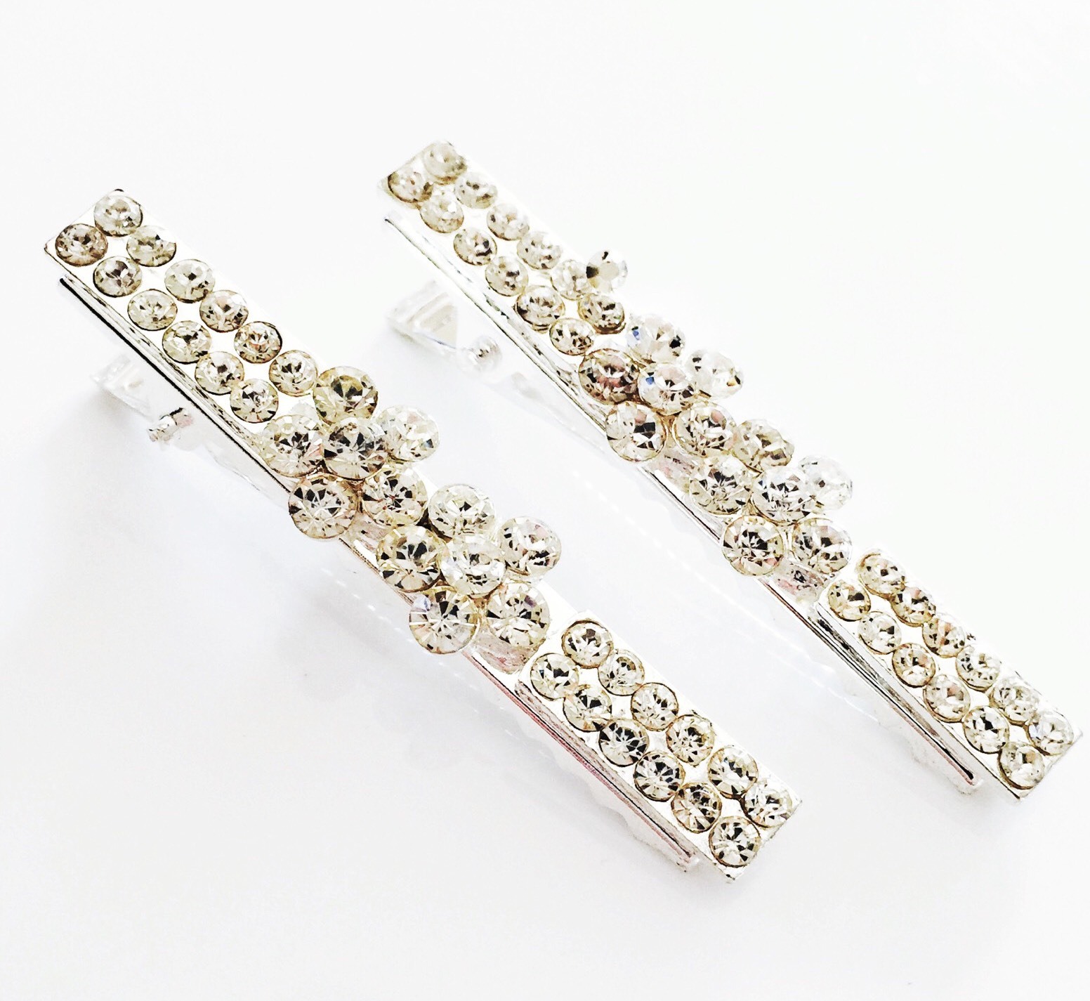 USA SELLER Rhinestone Crystal Hair Clip Bobby pin claw Silver Flower long