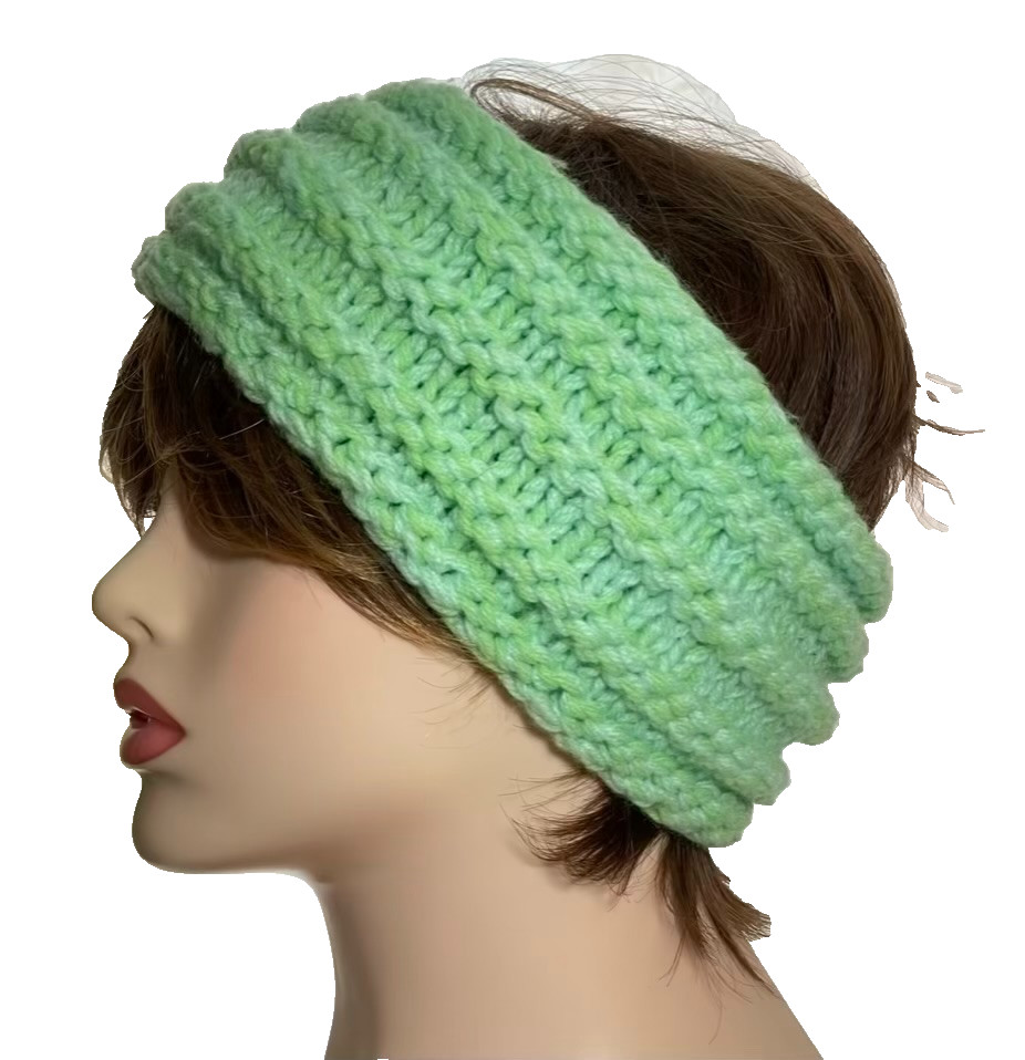 Handmade Knit Headband Light Green Ear Warmer Unisex Winter Fashion Sport Bulky