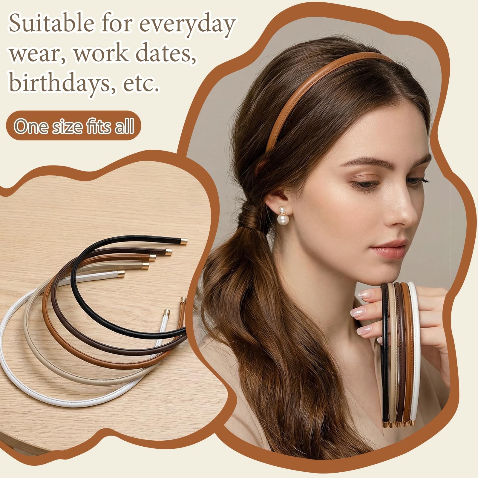 5 Pcs Thin Leather Headbands for , Trendy Comfortable No Headache Headband No…
