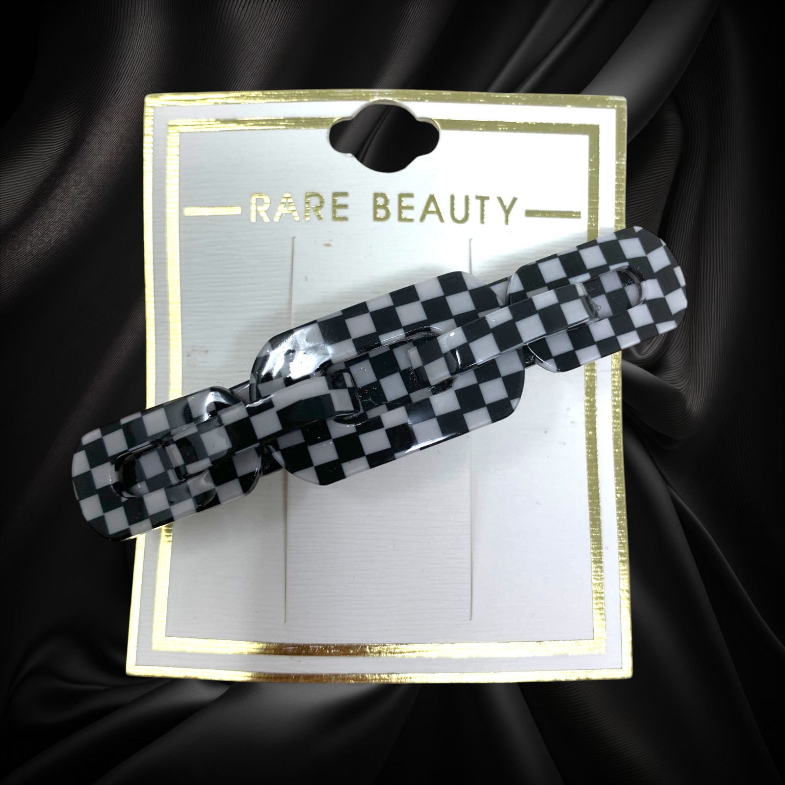 NEW Retro Black & White Checkerboard Barrette Hair Clip New Wave Accessory 3.5″