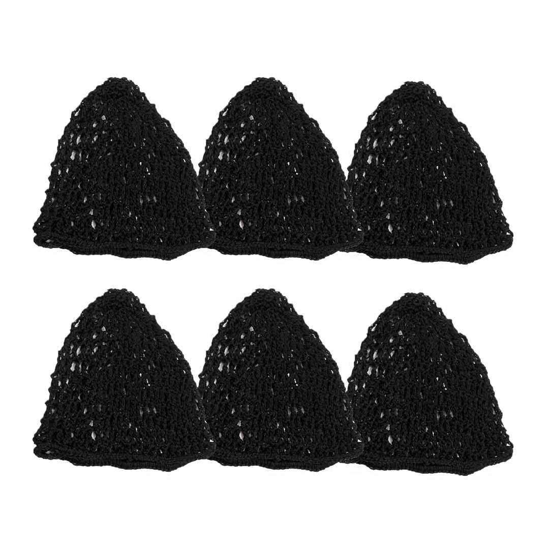 6 PCS Black Soft Rayon Mesh Crochet Hair Snood Hats Sleeping Hairnet Bands Set
