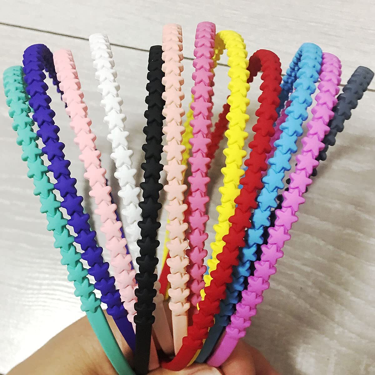 12 pcs Five Star Thin Plastic Headbands with Teeth Colorful Hair Kids Teens