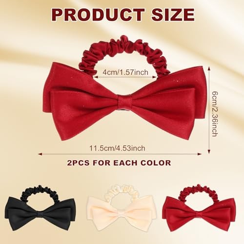 Mabor 6PCS Bow Scrunchies for Women – Cute Hair Ties Silk-Like Polyester