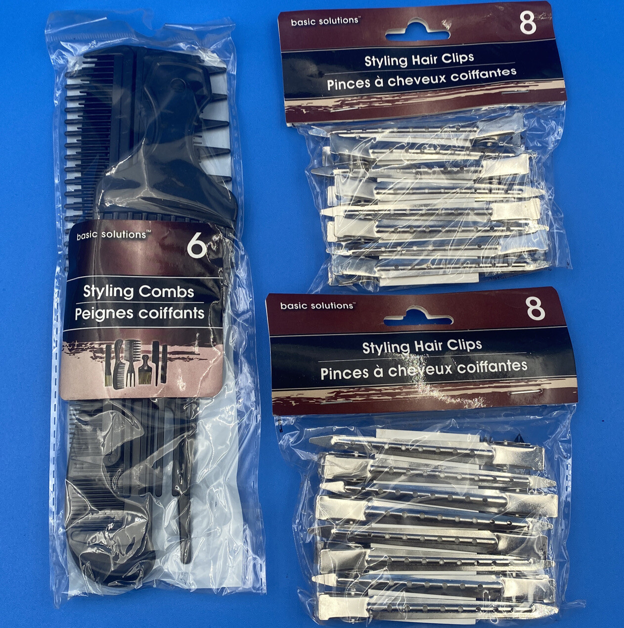 Basic Solutions Set/ Styling Combs Of 6/ Styling Hair Clips 2x 8.
