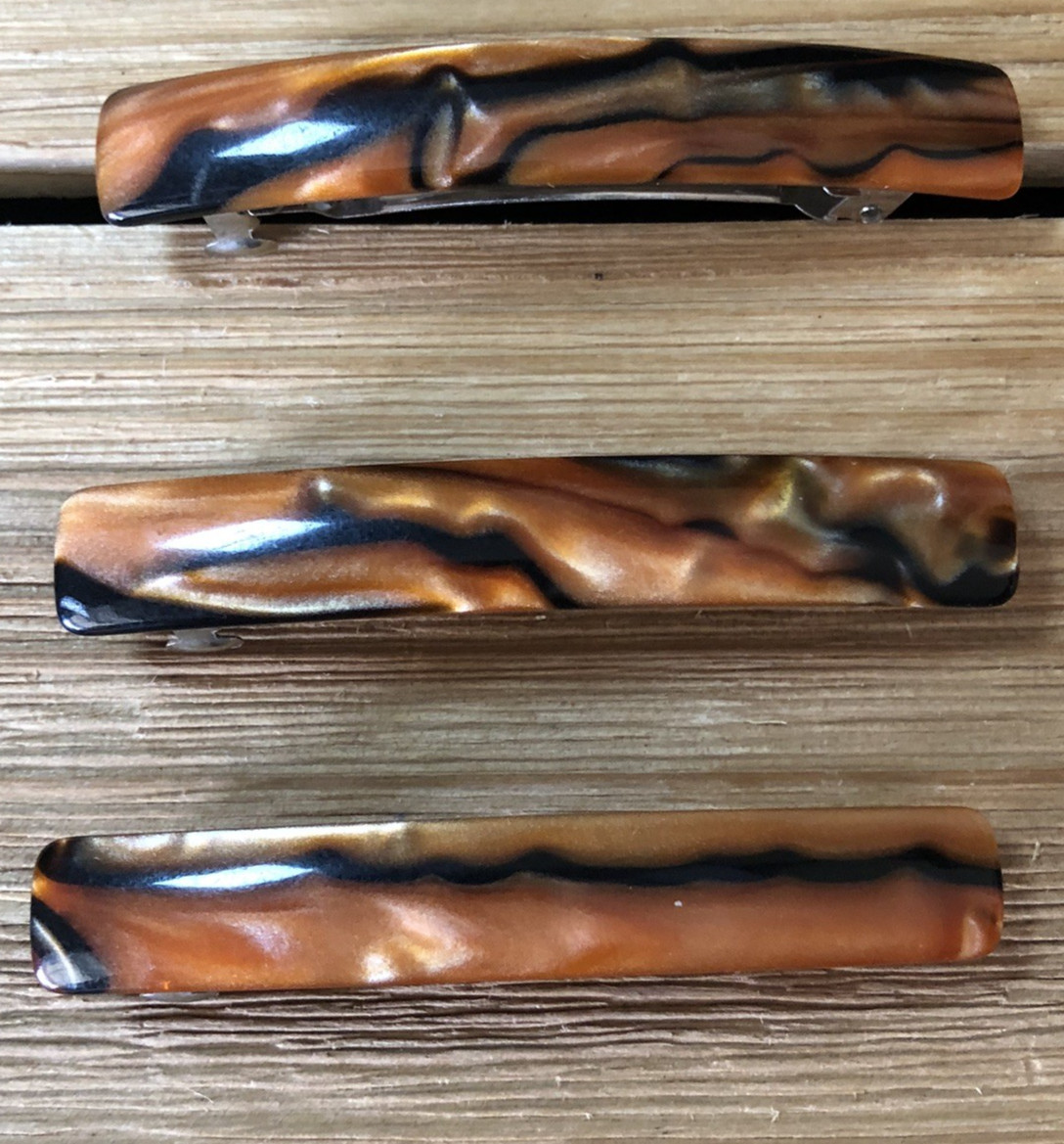 Vintage Hair Barrettes Faux Tortoise Shell Swirl Design Made in Taiwan Lot of 3