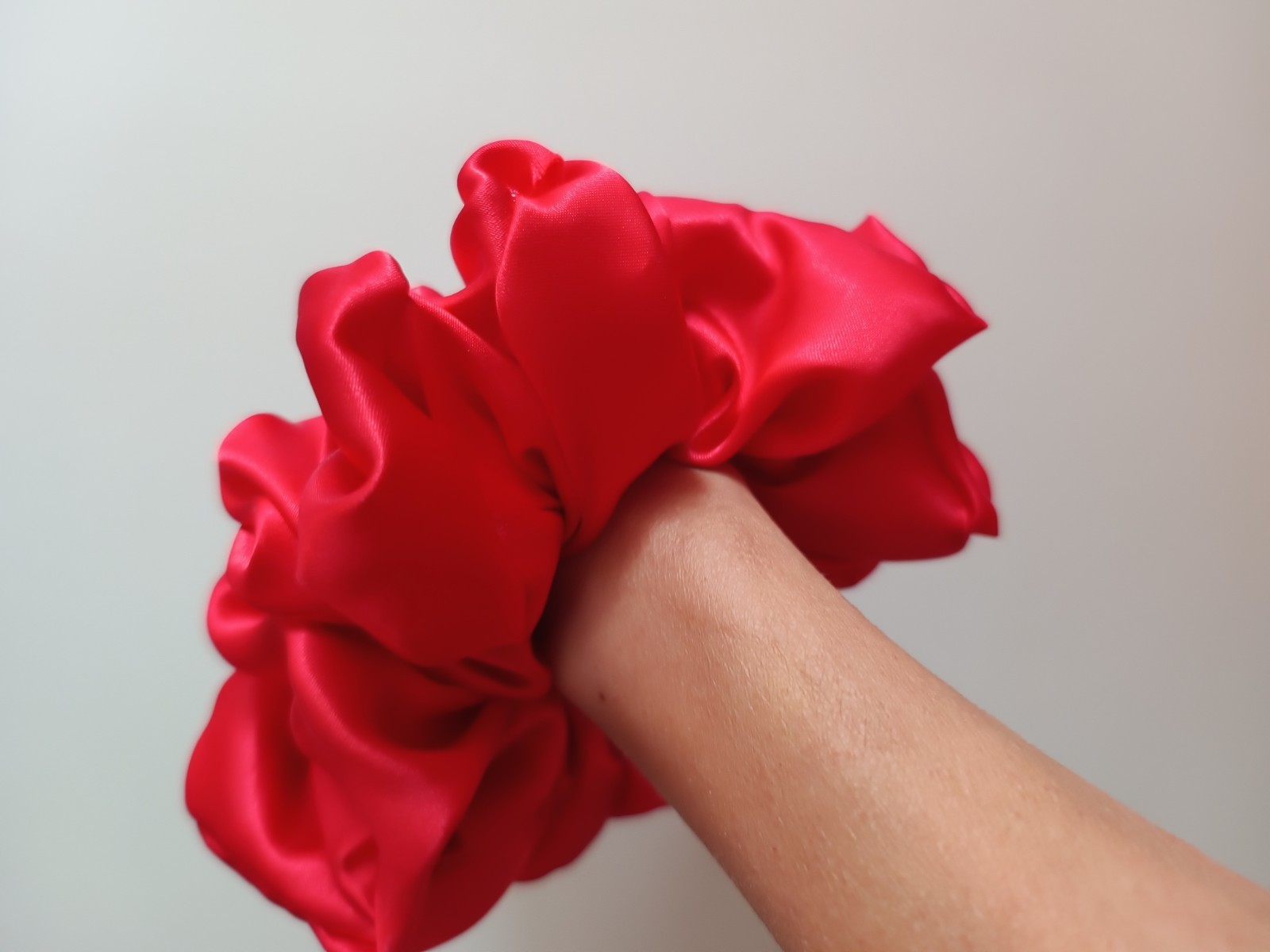 Extra Large Hair Scrunchies Silk/Satin Plain Red Colour Handmade Hair Scrunchies