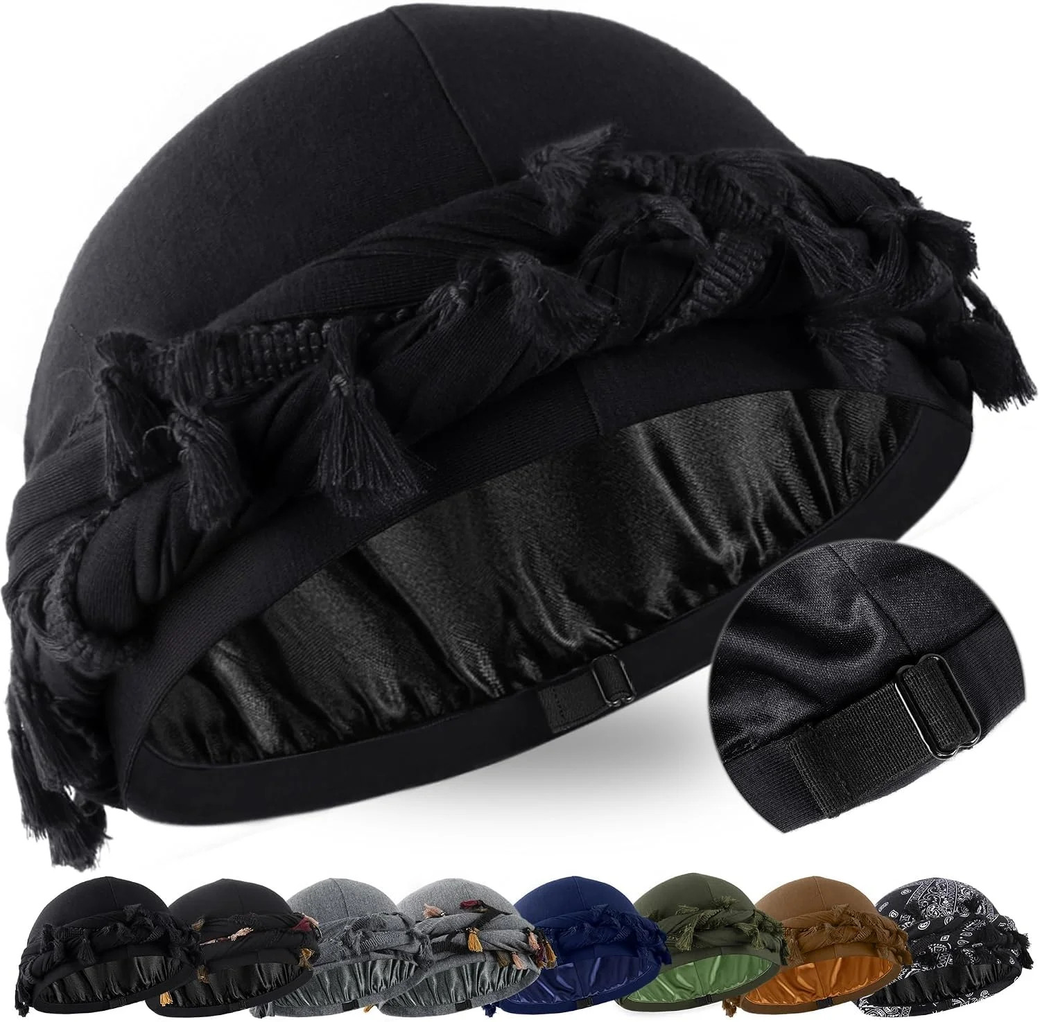 Turban for Men Women Satin Lined Durag Head Wraps Skull Cap Pre-Tie