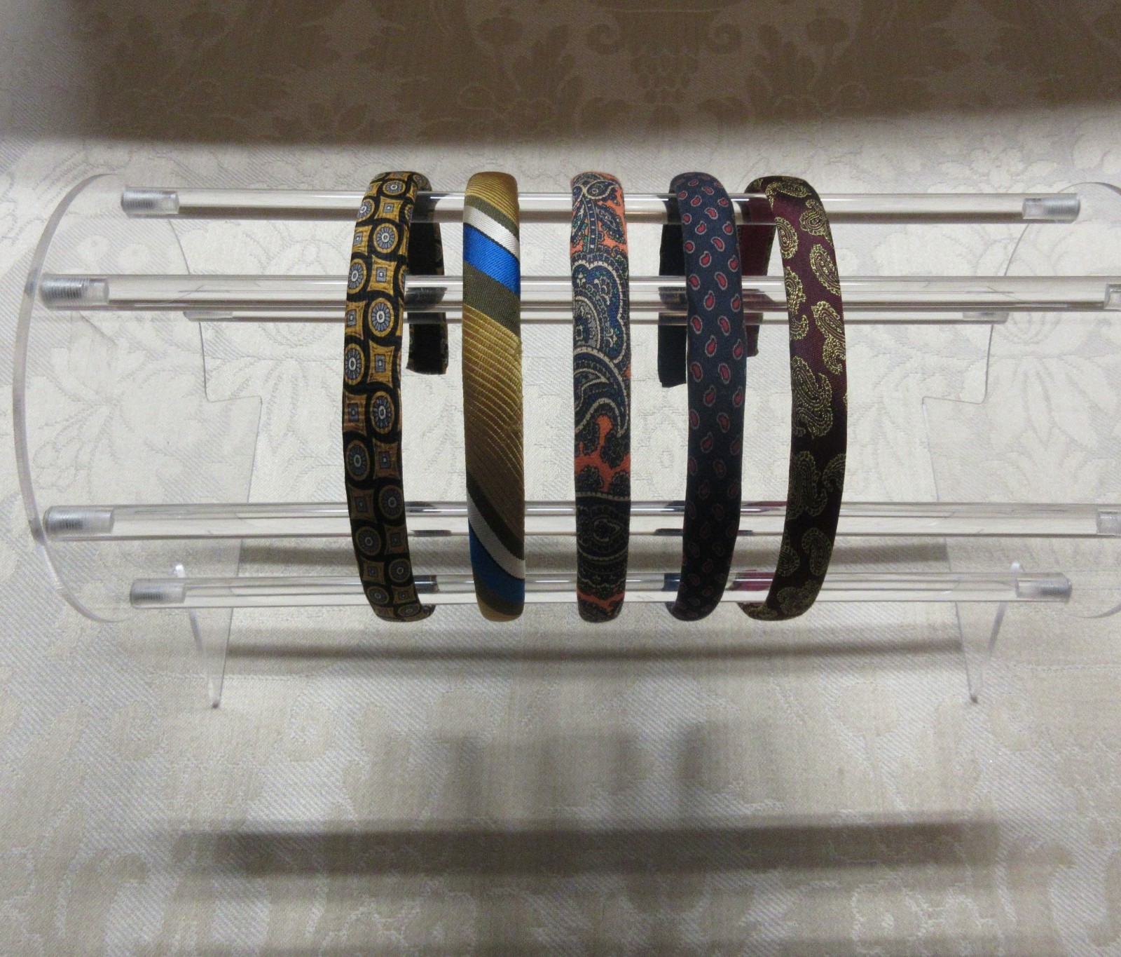 Handmade Preppy Multicolor 1/2″ Vintage Silk Tie Paisley Stripe Headband Lot 5pc