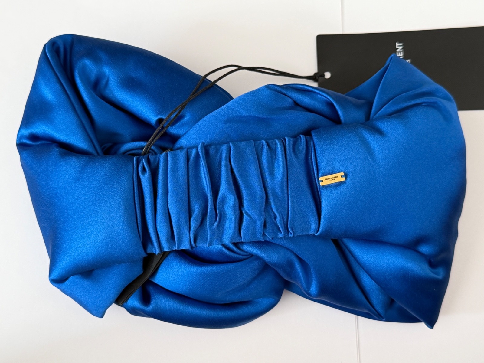 NWT Saint Laurent YSL Blue Sapphire Silk Satin Twisted Knot Turban Headband $890