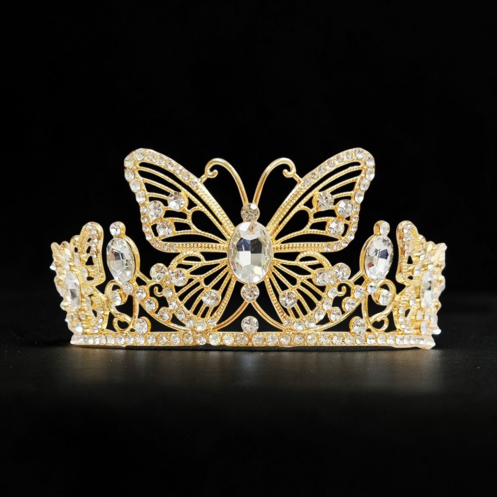Gold butterfly tiara, Fairy Costume Tiara, cosplay headdress, clear stone crown