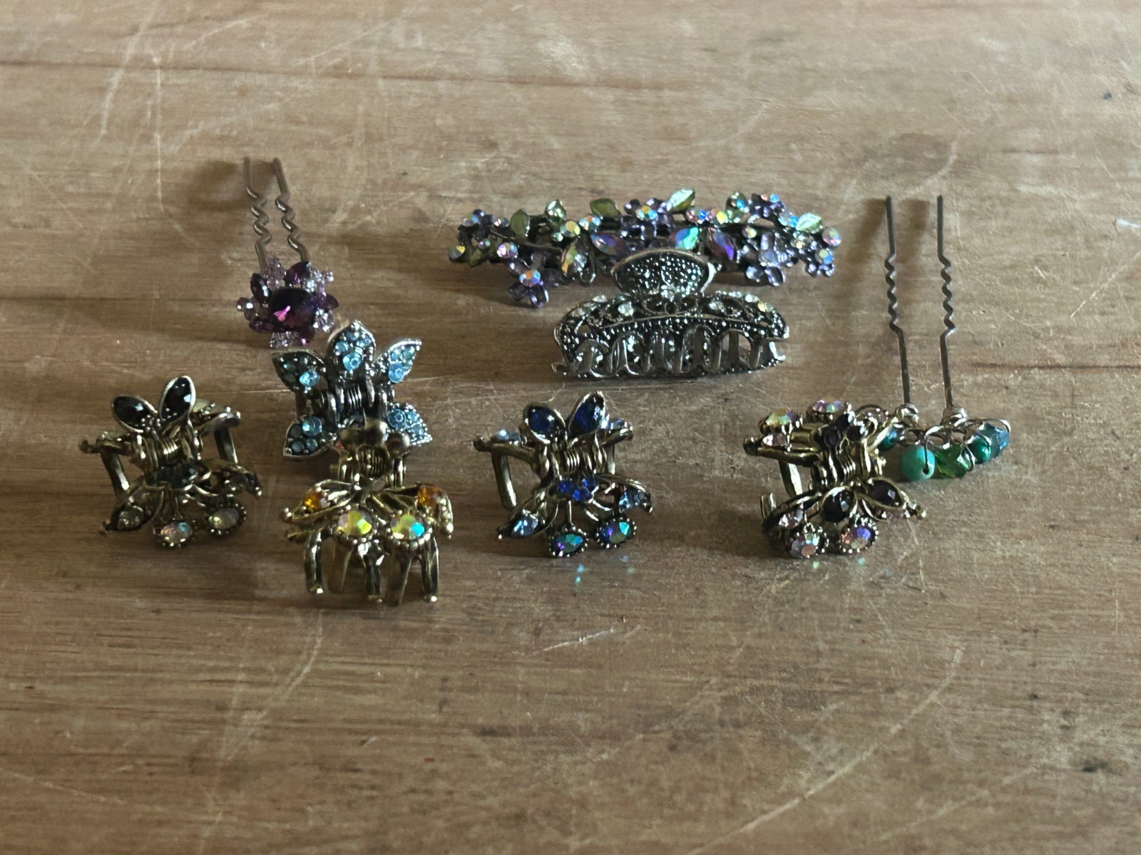 Rhinestone Hair Clip Barrette Pick Butterfly Flower Colorful Lot Of 9 Pretty